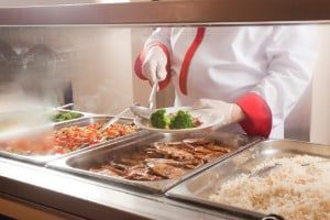 A lunch line at a school likely affected by the Procesadora La Hacienda recall